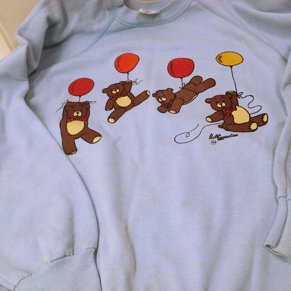 Vintage 70s/80s T.Jays USA-made Sweatshirt Novelty Bears Balloons Lady-M Flaws - Picture 5 of 10
